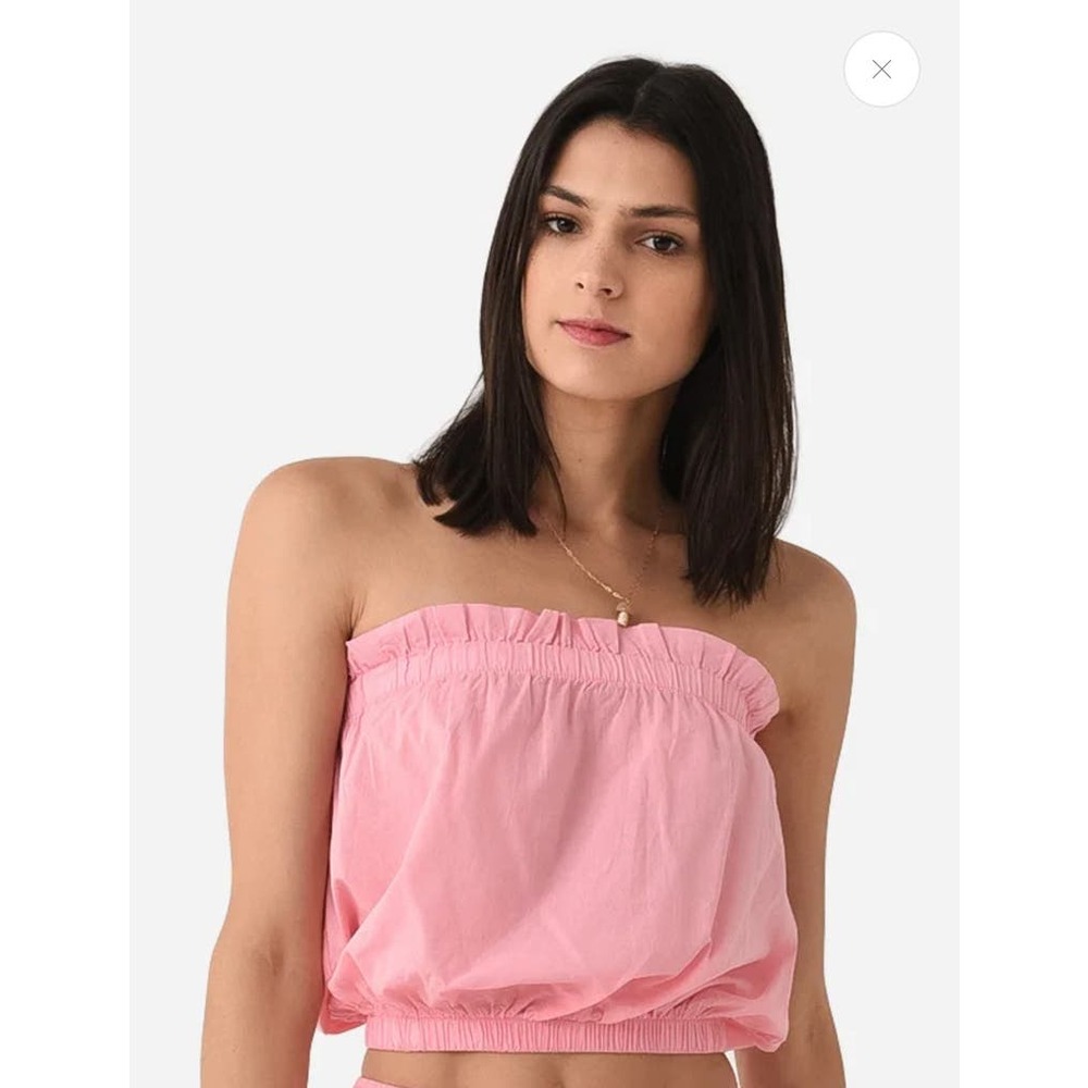 NEW Stark X Women Geranium Pink Cotton Strapless Ruffle Tube Top Luxury Size L